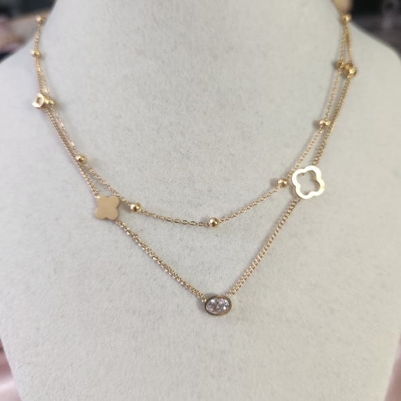 Jewelry - Stainless steel layered crystal  clover  necklace